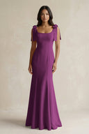 Square Neck Mermaid Bridesmaid Dress With Bow in Fig - KissProm Bridesmaid Dresses