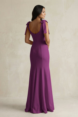 Square Neck Mermaid Bridesmaid Dress With Bow in Fig - KissProm Bridesmaid Dresses