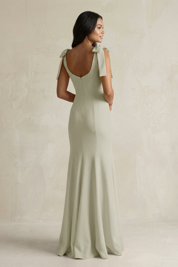 Square Neck Mermaid Bridesmaid Dress With Bow in Frost - KissProm Bridesmaid Dresses