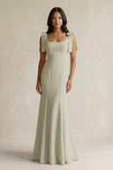 Square Neck Mermaid Bridesmaid Dress With Bow in Frost - KissProm Bridesmaid Dresses