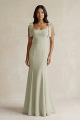 Square Neck Mermaid Bridesmaid Dress With Bow in Frost - KissProm Bridesmaid Dresses
