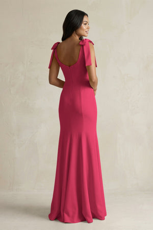 Square Neck Mermaid Bridesmaid Dress With Bow in Fuchsia - KissProm Bridesmaid Dresses