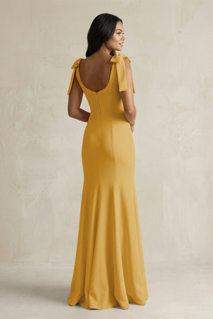 Square Neck Mermaid Bridesmaid Dress With Bow in Gold - KissProm Bridesmaid Dresses
