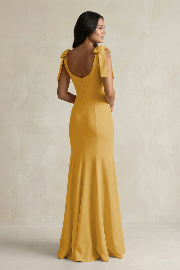Square Neck Mermaid Bridesmaid Dress With Bow in Gold - KissProm Bridesmaid Dresses