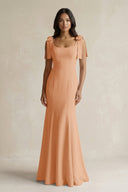 Square Neck Mermaid Bridesmaid Dress With Bow in Golden Champagne - KissProm Bridesmaid Dresses