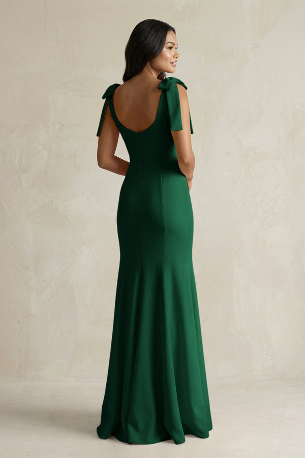 Square Neck Mermaid Bridesmaid Dress With Bow in Green - KissProm Bridesmaid Dresses