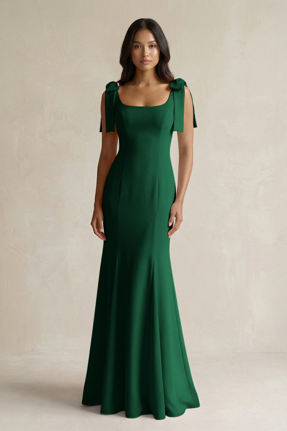 Square Neck Mermaid Bridesmaid Dress With Bow in Green - KissProm Bridesmaid Dresses