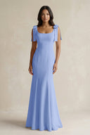 Square Neck Mermaid Bridesmaid Dress With Bow in Ice - KissProm Bridesmaid Dresses