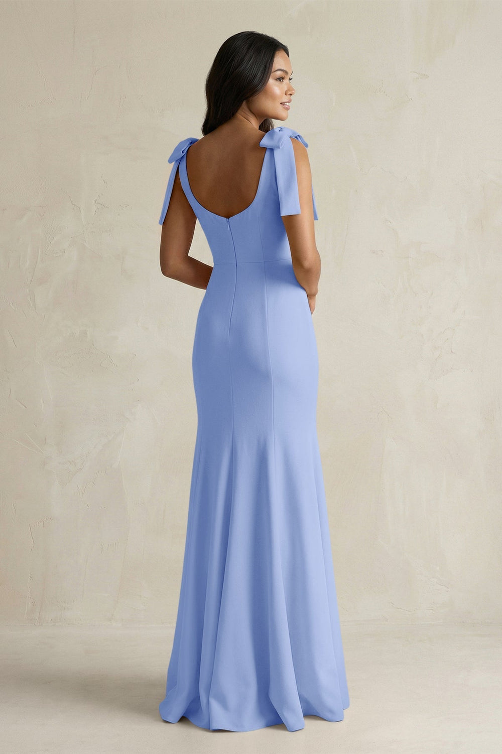 Square Neck Mermaid Bridesmaid Dress With Bow in Ice - KissProm Bridesmaid Dresses