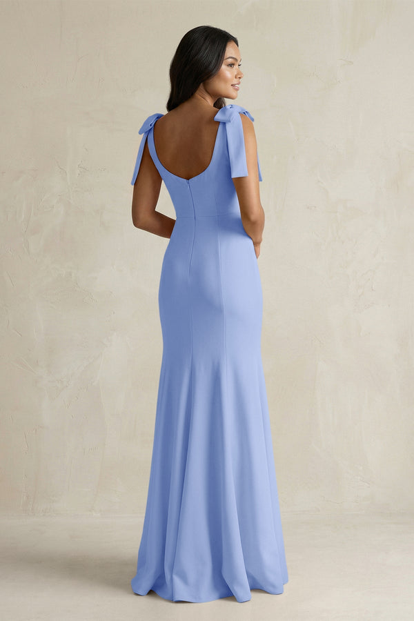 Square Neck Mermaid Bridesmaid Dress With Bow in Ice - KissProm Bridesmaid Dresses