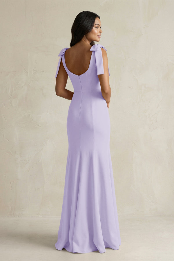 Square Neck Mermaid Bridesmaid Dress With Bow in Lavender - KissProm Bridesmaid Dresses