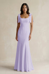 Square Neck Mermaid Bridesmaid Dress With Bow in Lavender - KissProm Bridesmaid Dresses