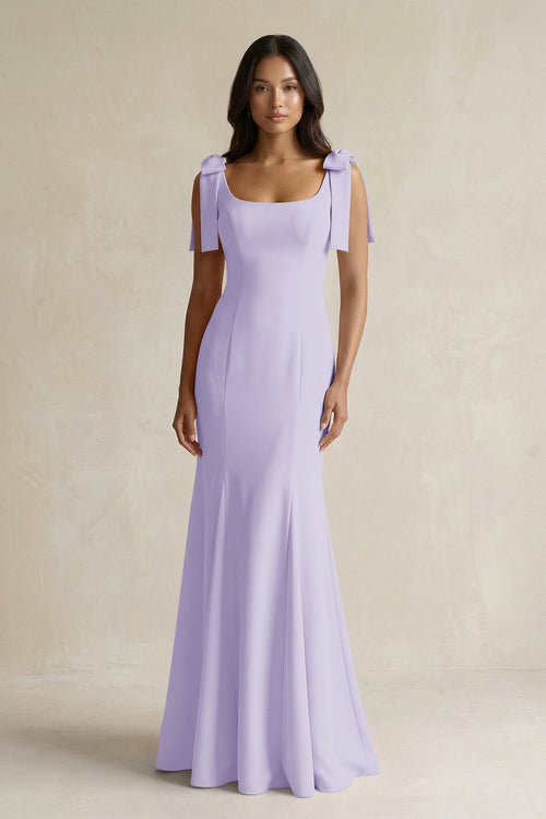 Square Neck Mermaid Bridesmaid Dress With Bow in Lavender - KissProm Bridesmaid Dresses