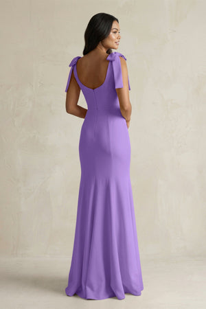 Square Neck Mermaid Bridesmaid Dress With Bow in Lilac - KissProm Bridesmaid Dresses