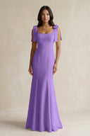 Square Neck Mermaid Bridesmaid Dress With Bow in Lilac - KissProm Bridesmaid Dresses