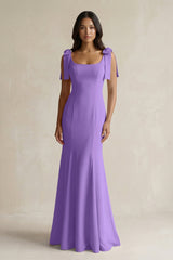 Square Neck Mermaid Bridesmaid Dress With Bow in Lilac - KissProm Bridesmaid Dresses
