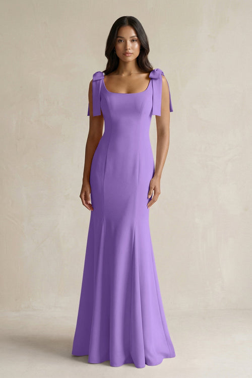 Square Neck Mermaid Bridesmaid Dress With Bow in Lilac - KissProm Bridesmaid Dresses