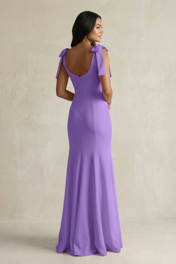Square Neck Mermaid Bridesmaid Dress With Bow in Lilac - KissProm Bridesmaid Dresses