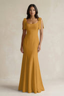Square Neck Mermaid Bridesmaid Dress With Bow in Marigold - KissProm Bridesmaid Dresses