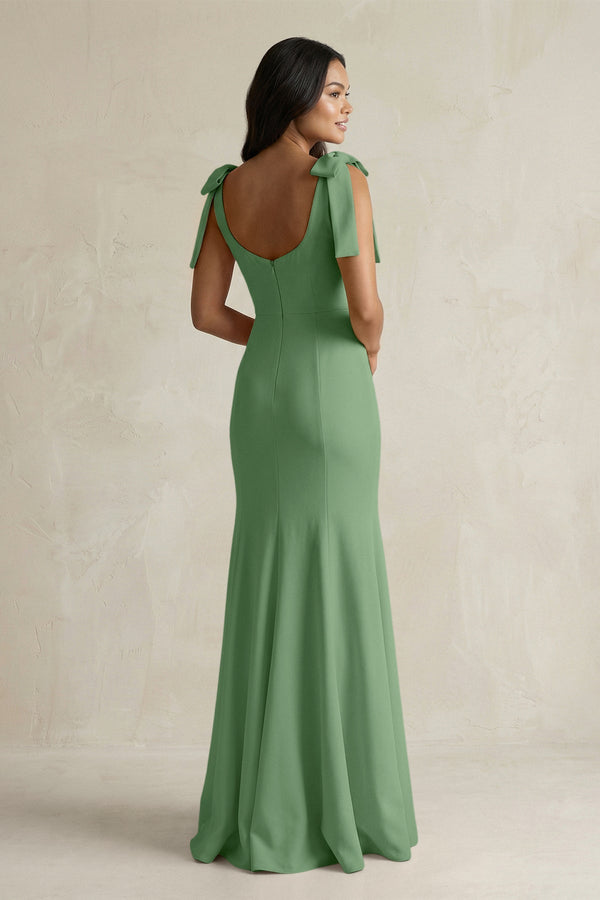Square Neck Mermaid Bridesmaid Dress With Bow in Matcha - KissProm Bridesmaid Dresses