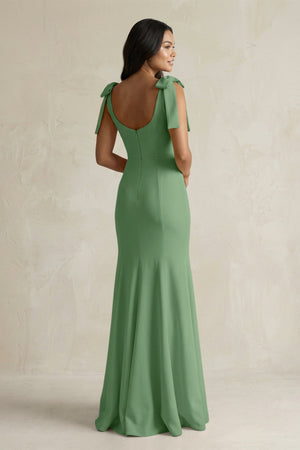 Square Neck Mermaid Bridesmaid Dress With Bow in Matcha - KissProm Bridesmaid Dresses