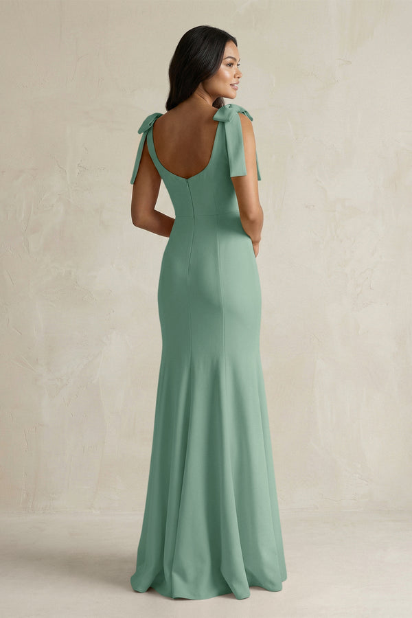 Square Neck Mermaid Bridesmaid Dress With Bow in Mint Green - KissProm Bridesmaid Dresses