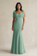 Square Neck Mermaid Bridesmaid Dress With Bow in Mint Green - KissProm Bridesmaid Dresses