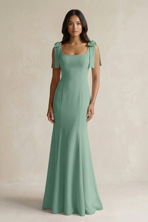 Square Neck Mermaid Bridesmaid Dress With Bow in Mint Green - KissProm Bridesmaid Dresses