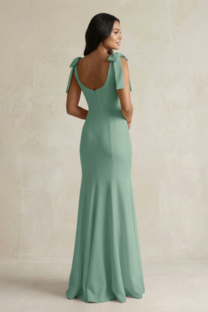 Square Neck Mermaid Bridesmaid Dress With Bow in Mint Green - KissProm Bridesmaid Dresses