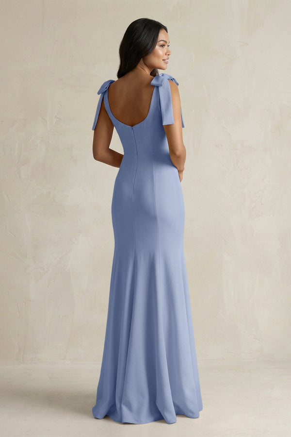 Square Neck Mermaid Bridesmaid Dress With Bow in Mist - KissProm Bridesmaid Dresses