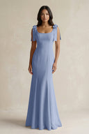 Square Neck Mermaid Bridesmaid Dress With Bow in Mist - KissProm Bridesmaid Dresses