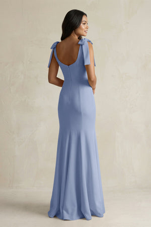 Square Neck Mermaid Bridesmaid Dress With Bow in Mist - KissProm Bridesmaid Dresses