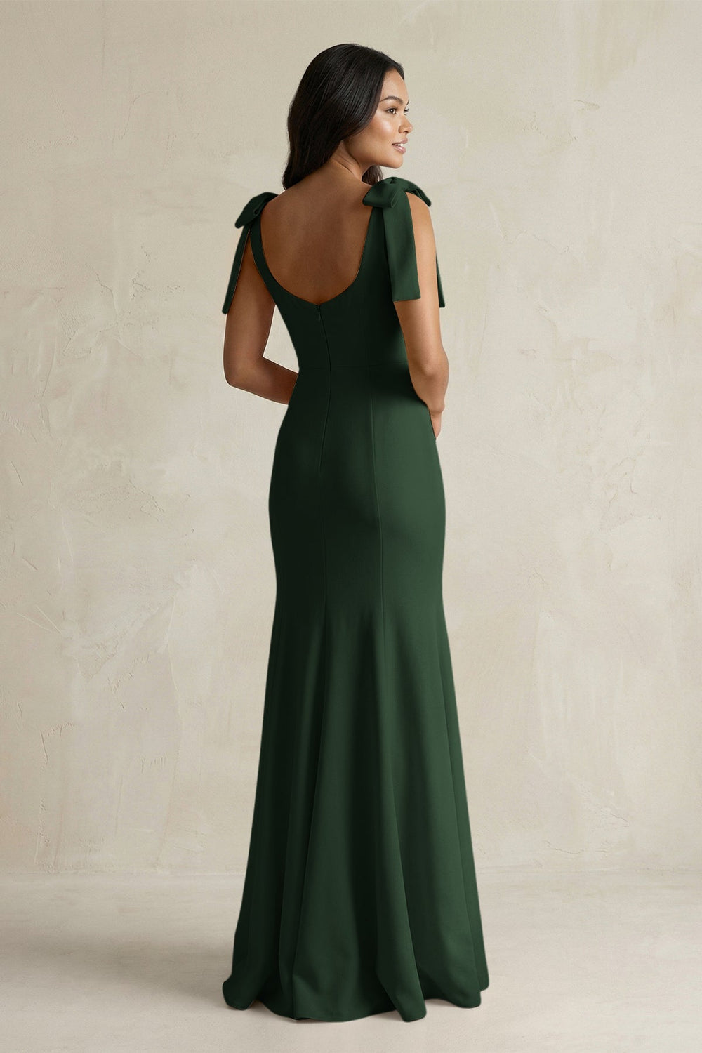 Square Neck Mermaid Bridesmaid Dress With Bow in Moss - KissProm Bridesmaid Dresses