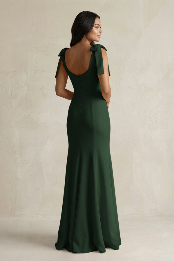 Square Neck Mermaid Bridesmaid Dress With Bow in Moss - KissProm Bridesmaid Dresses