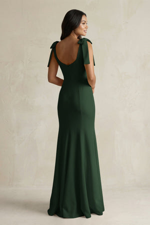 Square Neck Mermaid Bridesmaid Dress With Bow in Moss - KissProm Bridesmaid Dresses