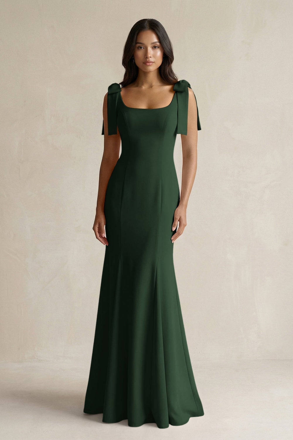 Square Neck Mermaid Bridesmaid Dress With Bow in Moss - KissProm Bridesmaid Dresses