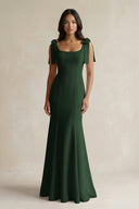 Square Neck Mermaid Bridesmaid Dress With Bow in Moss - KissProm Bridesmaid Dresses