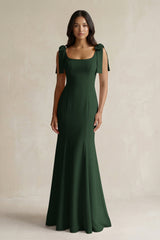 Square Neck Mermaid Bridesmaid Dress With Bow in Moss - KissProm Bridesmaid Dresses