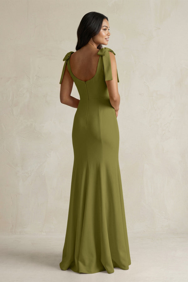 Square Neck Mermaid Bridesmaid Dress With Bow in Moss Green - KissProm Bridesmaid Dresses