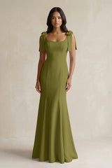 Square Neck Mermaid Bridesmaid Dress With Bow in Moss Green - KissProm Bridesmaid Dresses