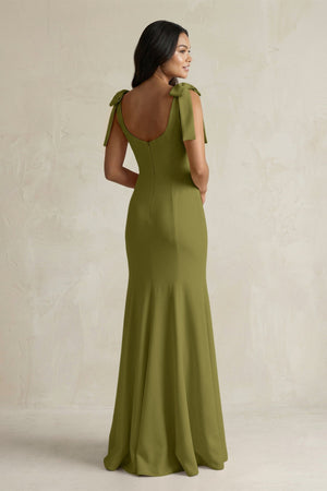 Square Neck Mermaid Bridesmaid Dress With Bow in Moss Green - KissProm Bridesmaid Dresses