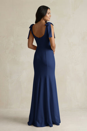 Square Neck Mermaid Bridesmaid Dress With Bow in Navy - KissProm Bridesmaid Dresses