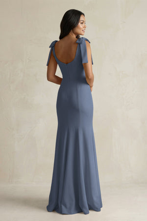 Square Neck Mermaid Bridesmaid Dress With Bow in Neptune - KissProm Bridesmaid Dresses