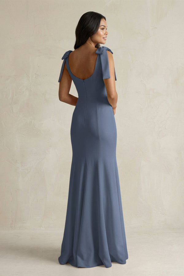 Square Neck Mermaid Bridesmaid Dress With Bow in Neptune - KissProm Bridesmaid Dresses