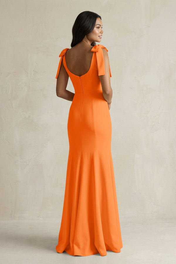 Square Neck Mermaid Bridesmaid Dress With Bow in Orange - KissProm Bridesmaid Dresses