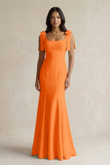 Square Neck Mermaid Bridesmaid Dress With Bow in Orange - KissProm Bridesmaid Dresses