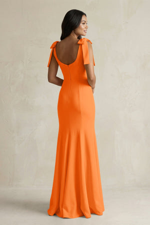 Square Neck Mermaid Bridesmaid Dress With Bow in Orange - KissProm Bridesmaid Dresses
