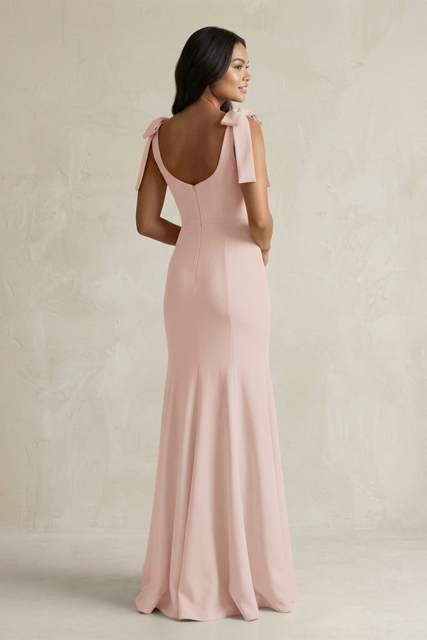 Square Neck Mermaid Bridesmaid Dress With Bow in Pale Blush - KissProm Bridesmaid Dresses