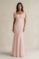 Square Neck Mermaid Bridesmaid Dress With Bow in Pale Blush - KissProm Bridesmaid Dresses