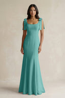 Square Neck Mermaid Bridesmaid Dress With Bow in Pale Pistachio - KissProm Bridesmaid Dresses